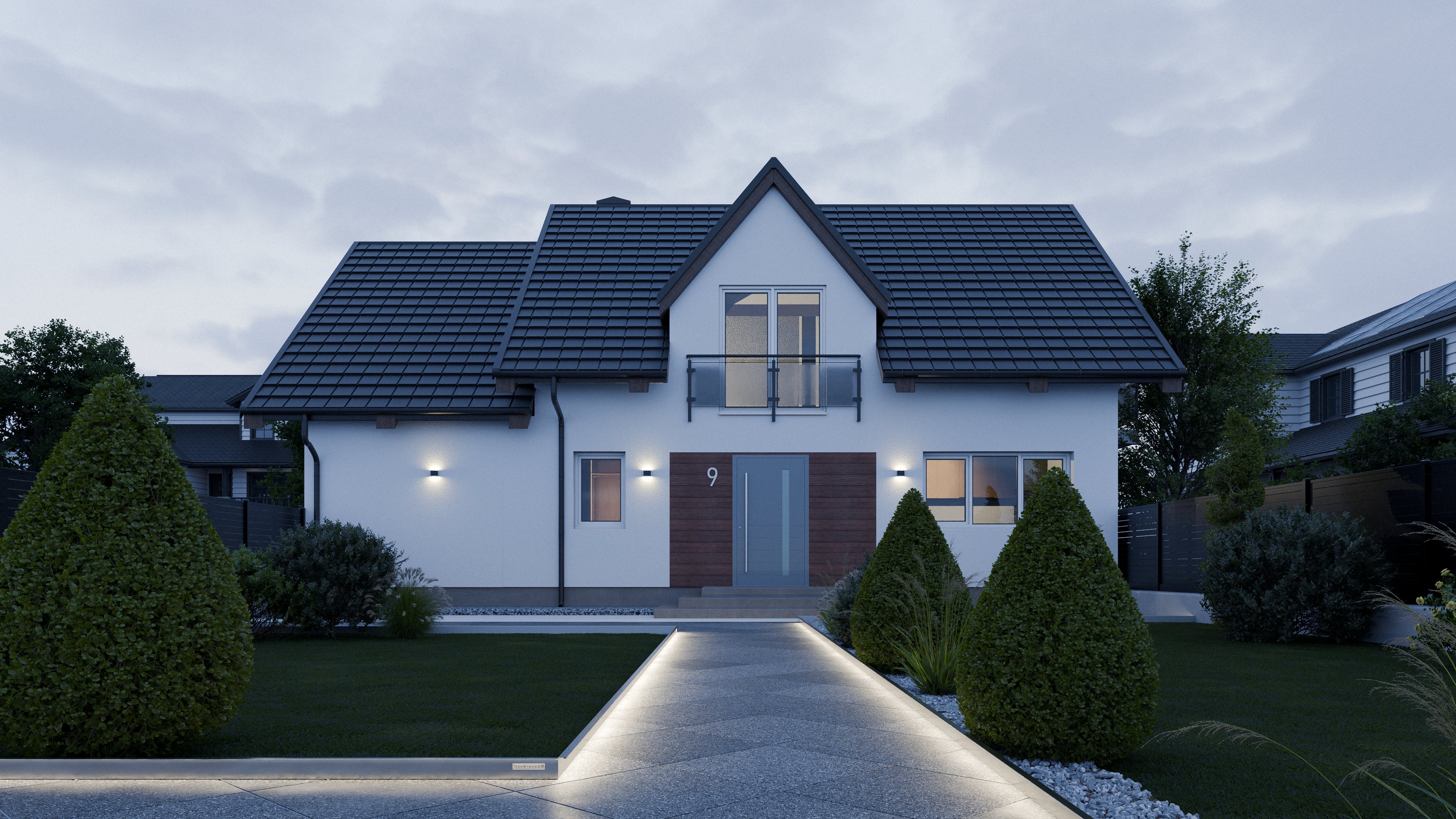 Lichtlinie durch einen gepflegten Garten